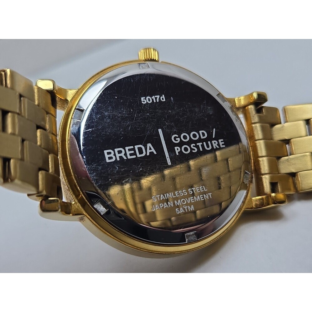 Breda Good Posture Blossom 18K Gold Plated Quartz Watch 41mm Mens New Battery - Picture 11 of 11